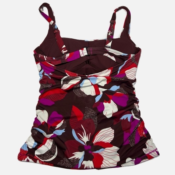 Athleta Square Neck Hero Bloom Tankini Coco Burgandy Floral Womens size 34 B C - Picture 3 of 6